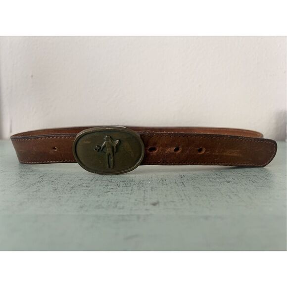 Levi's Other - Levi’s Strauss cowboy vintage brass buckle leather belt size 42